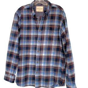 Weatherproof Vintage Blue Plaid Long Sleeve Flannel Button Down Shirt, Large‌‌‌‍